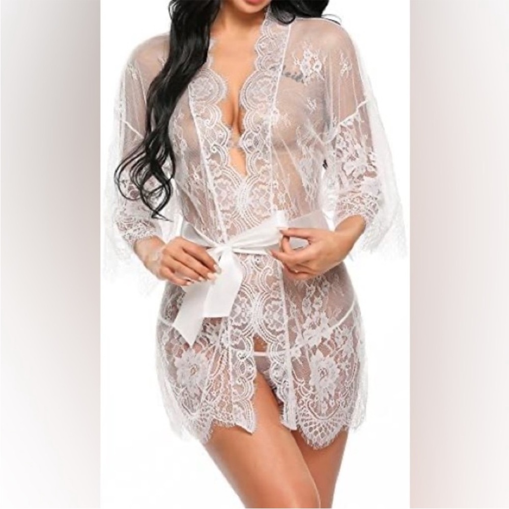 Lace Sheer White Robe